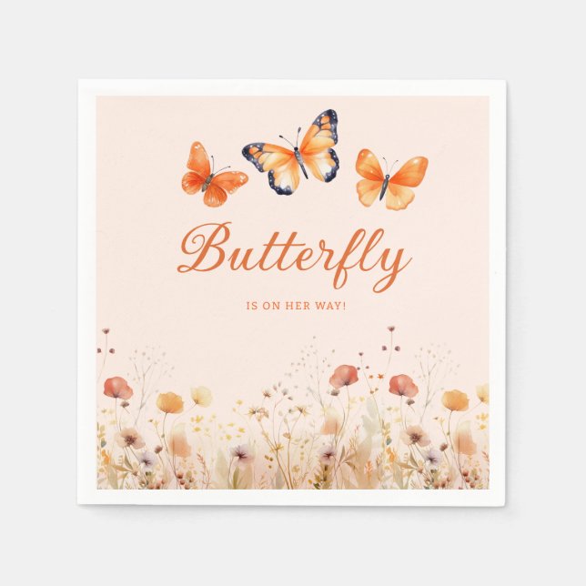 Modern Watercolor Butterfly Floral Baby Shower  Napkin (Front)
