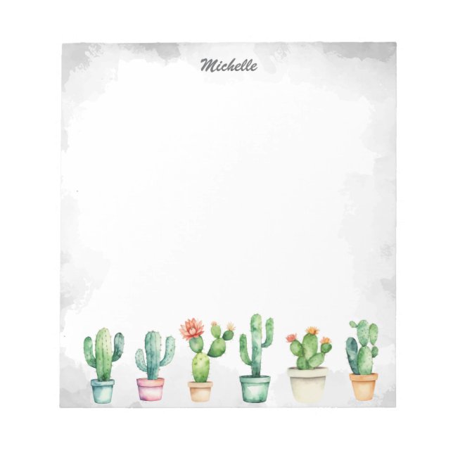 Modern Watercolor Cactus Cacti Desert Succulent    Notepad (Front)