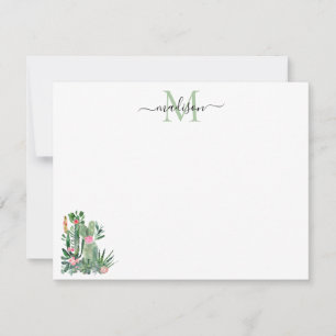 Modern Watercolor Cactus Floral Desert Monogram Card