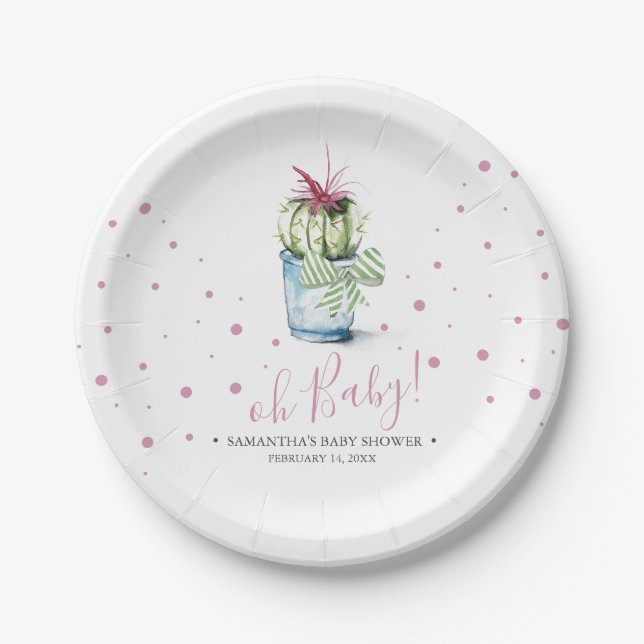 Modern Watercolor Cactus Paper Plate (Front)