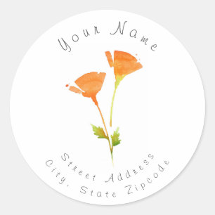 Modern Watercolor California Poppies Address Label