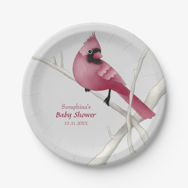 Modern Watercolor Cardinal Bird Paper Plate (Front)
