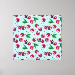 Modern Watercolor Cherries: Juicy Berry Pattern Canvas Print