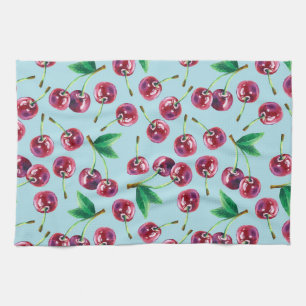 Modern Watercolor Cherries: Juicy Berry Pattern Tea Towel