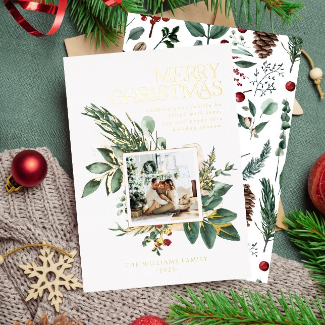 Modern Watercolor Christmas Botanical One Photo (Creator Uploaded)