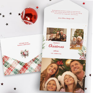 Modern Watercolor Christmas Botanical Two-Photo  All In One Invitation