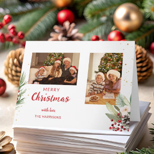 Modern Watercolor Christmas Botanical Two-Photo  Card
