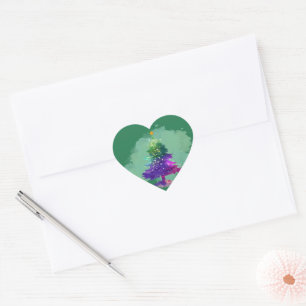 Modern Watercolor Christmas colourful Pine Tree Heart Sticker