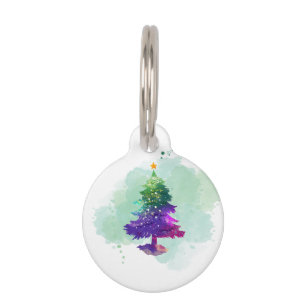 Modern Watercolor Christmas colourful Pine Tree Pet Tag