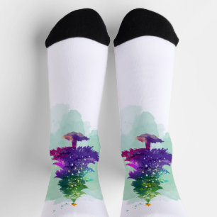 Modern Watercolor Christmas colourful Pine Tree Socks