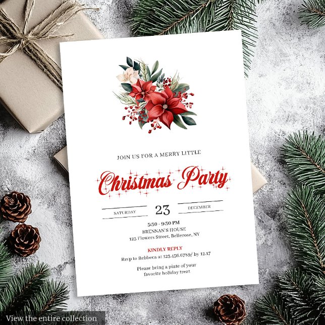 Modern Watercolor Christmas Flowers Festive Invite (Modern Watercolor Christmas Flowers Festive Invitation)
