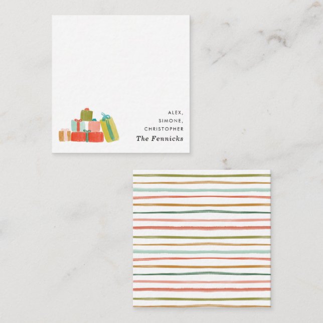 Modern Watercolor Christmas Gifts Square Holiday Card (Front/Back)