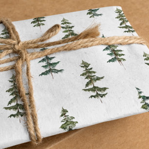 Modern Watercolor Christmas Green Pine Tree Wrappi Wrapping Paper Sheet