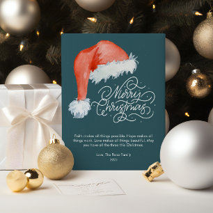 Modern Watercolor Christmas Hat Flat  Holiday Card