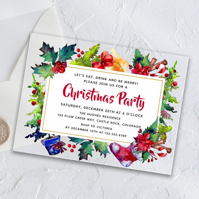 Modern Watercolor Christmas Party Acrylic Invitations (Creator Uploaded)