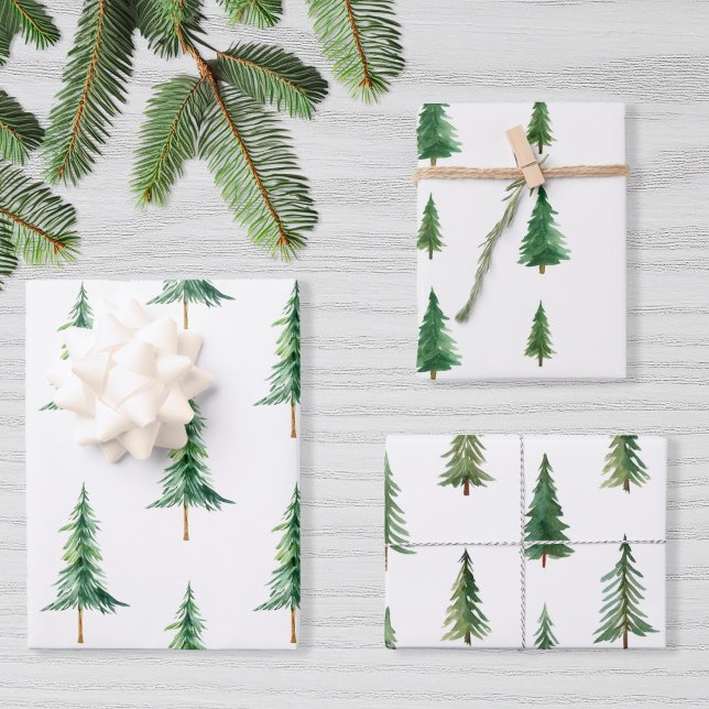 Modern Watercolor Christmas Pine Tree Wrapping Paper Sheet (Creator Uploaded)