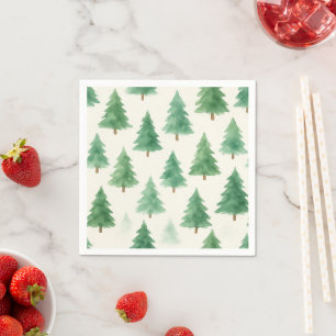 Modern Watercolor Christmas Pine Trees Seamless Napkin