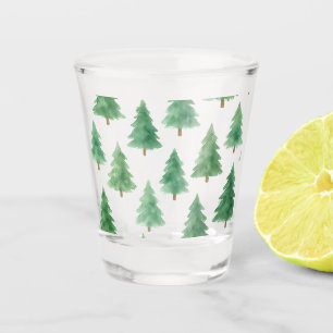 Modern Watercolor Christmas Pine Trees Seamless  Shot Glass