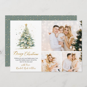Modern Watercolor Christmas Tree 3 Multi Photo  Holiday Card