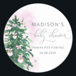 Modern watercolor Christmas tree baby shower Classic Round Sticker<br><div class="desc">Modern watercolor Christmas tree baby shower. Matching items available! Check the collection! Thank you!</div>