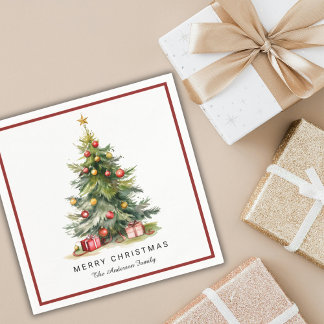 Modern Watercolor Christmas Tree Elegant Napkin