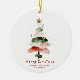 Modern Watercolor Christmas Tree Family Holiday  Ceramic Tree Decoration