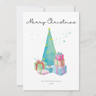 Modern Watercolor Christmas Tree Holiday Card