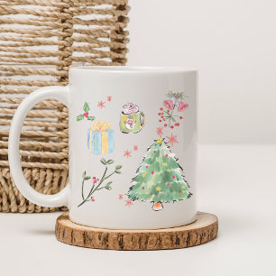 Modern Watercolor Christmas Tree Holiday Coffee Coffee Mug