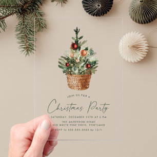 Modern Watercolor Christmas Tree Holiday Party Acrylic Invitations