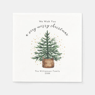 Modern Watercolor Christmas Tree Minimal Simple Napkin