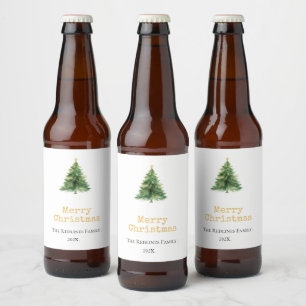 Modern Watercolor Christmas Tree Non Photo Holiday Beer Bottle Label
