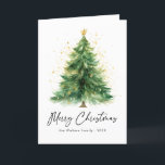 Modern Watercolor Christmas Tree Non Photo Holiday Card<br><div class="desc">Send holiday cheer with our Modern Watercolor Christmas Tree Non-Photo Holiday Card! This elegant design features a beautifully hand-painted watercolor Christmas tree, creating a serene and artistic feel perfect for the season. The soft brushstrokes and modern layout offer a minimalist yet festive touch, making it ideal for anyone seeking a...</div>