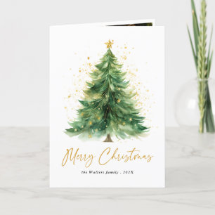 Modern Watercolor Christmas Tree Non Photo Holiday Card