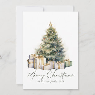 Modern Watercolor Christmas Tree Non Photo Holiday Card