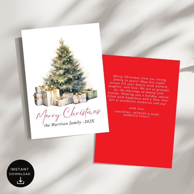 Modern Watercolor Christmas Tree Non Photo Holiday Card (Creator Uploaded)