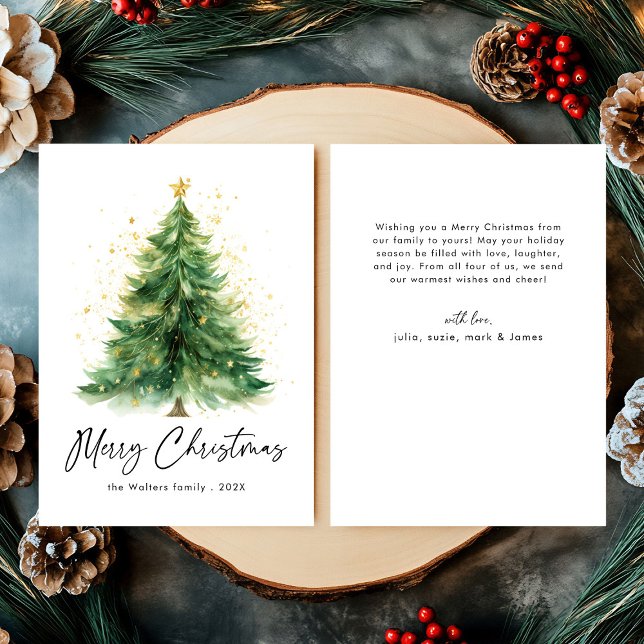 Modern Watercolor Christmas Tree Non Photo Holiday Card (Creator Uploaded)