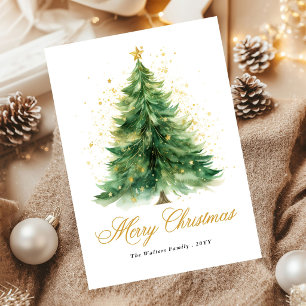 Modern Watercolor Christmas Tree Non Photo Holiday Card