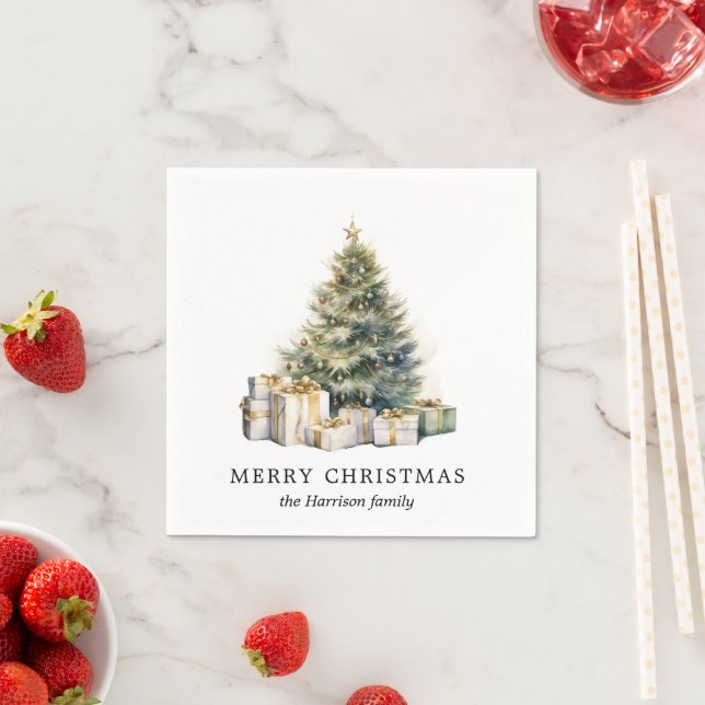 Modern Watercolor Christmas Tree Non Photo Napkin (Insitu)