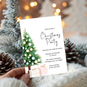 Modern Watercolor Christmas Tree Party Invitation 