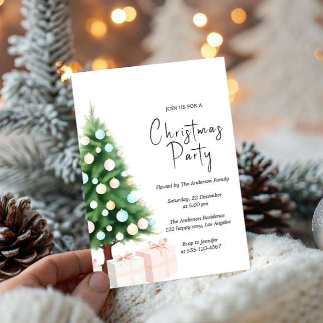 Modern Watercolor Christmas Tree Party Invitation  (Creator Uploaded)