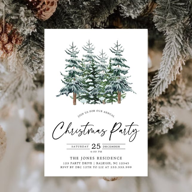 Modern Watercolor Christmas Tree Party Invitation (Creator Uploaded)