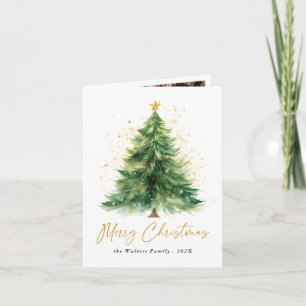 Modern Watercolor Christmas Tree Photo Card