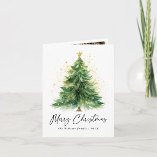 Modern Watercolor Christmas Tree Photo Card
