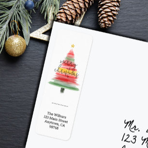 Modern Watercolor Christmas Tree Return Address