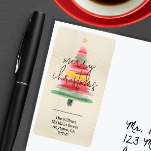 Modern Watercolor Christmas Tree Return Address