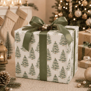 Modern Watercolor Christmas Tree Wrapping Paper