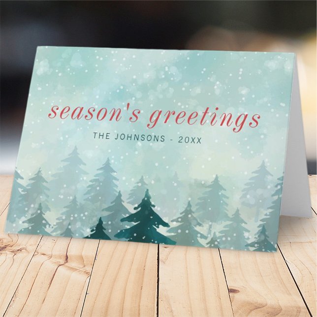 Modern Watercolor Christmas Winter Snow Forest Holiday Card (Creator Uploaded)