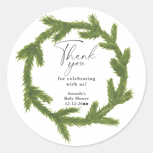 Modern Watercolor Christmas wreath baby shower Classic Round Sticker (Front)