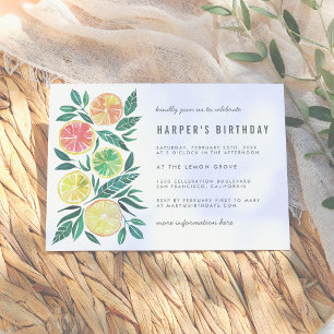 Modern Watercolor Citrus Birthday Party Invitation