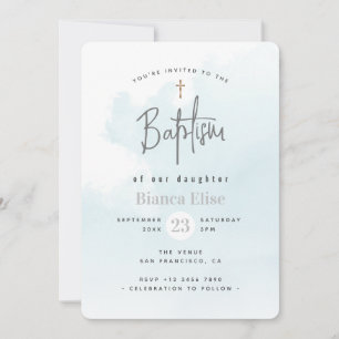 Modern Watercolor Clouds Baptism Invitation